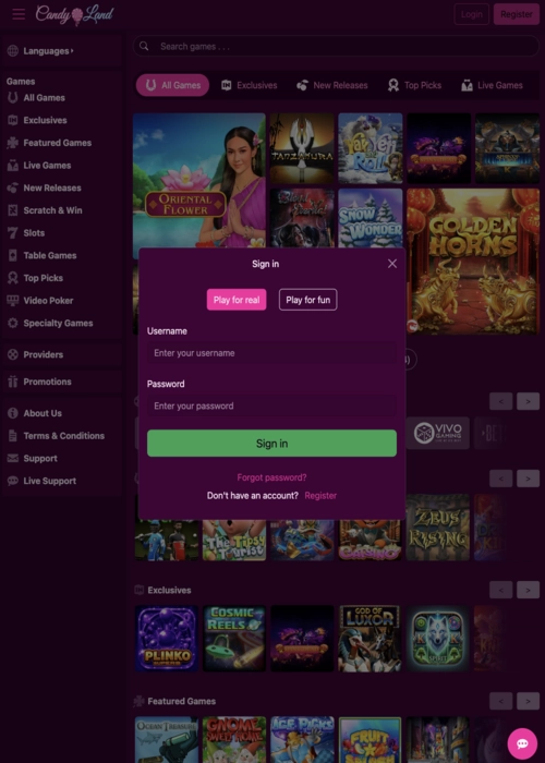 Player account secure login Candyland Casino